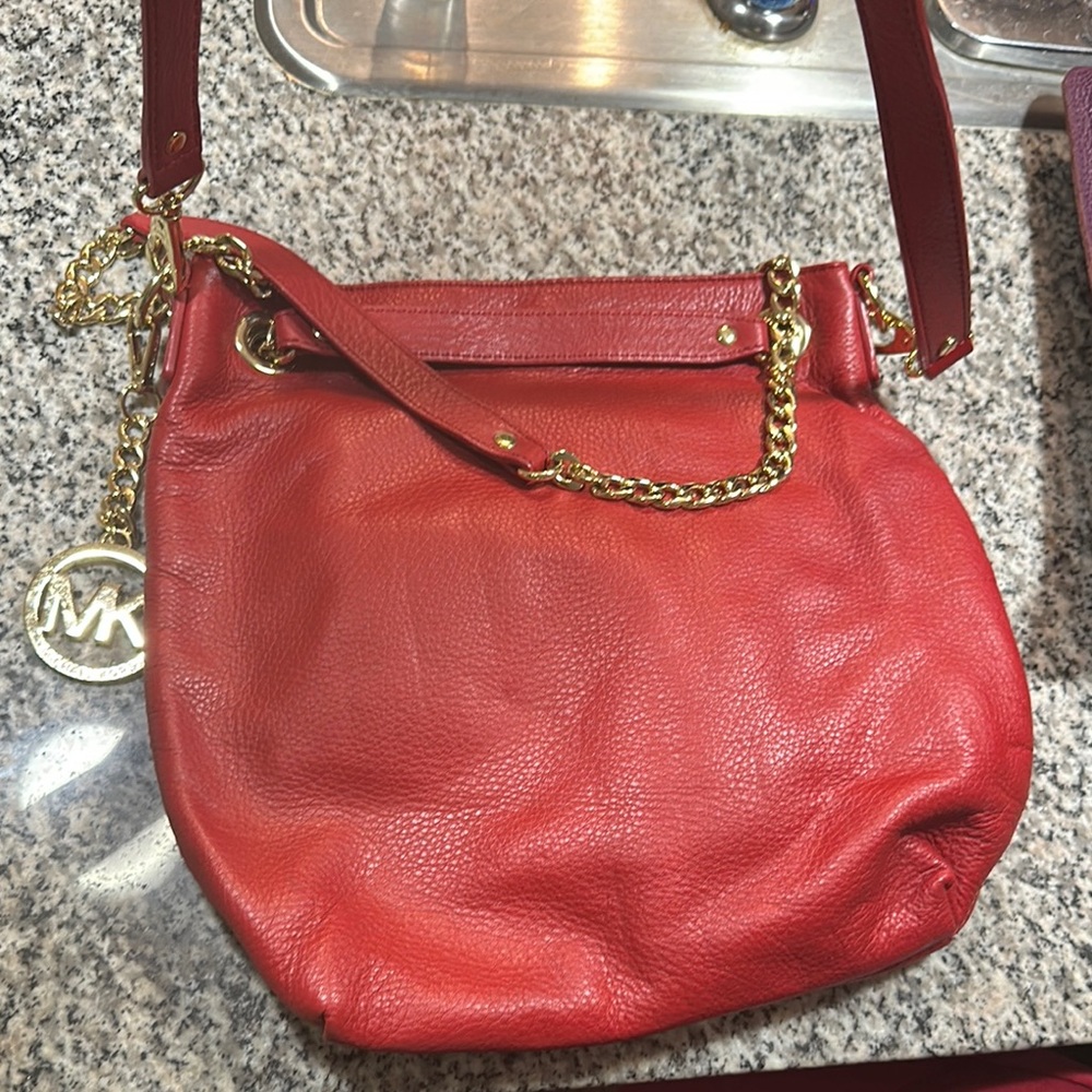 Michael Kors Red Shoulder Bag with Gold Chain